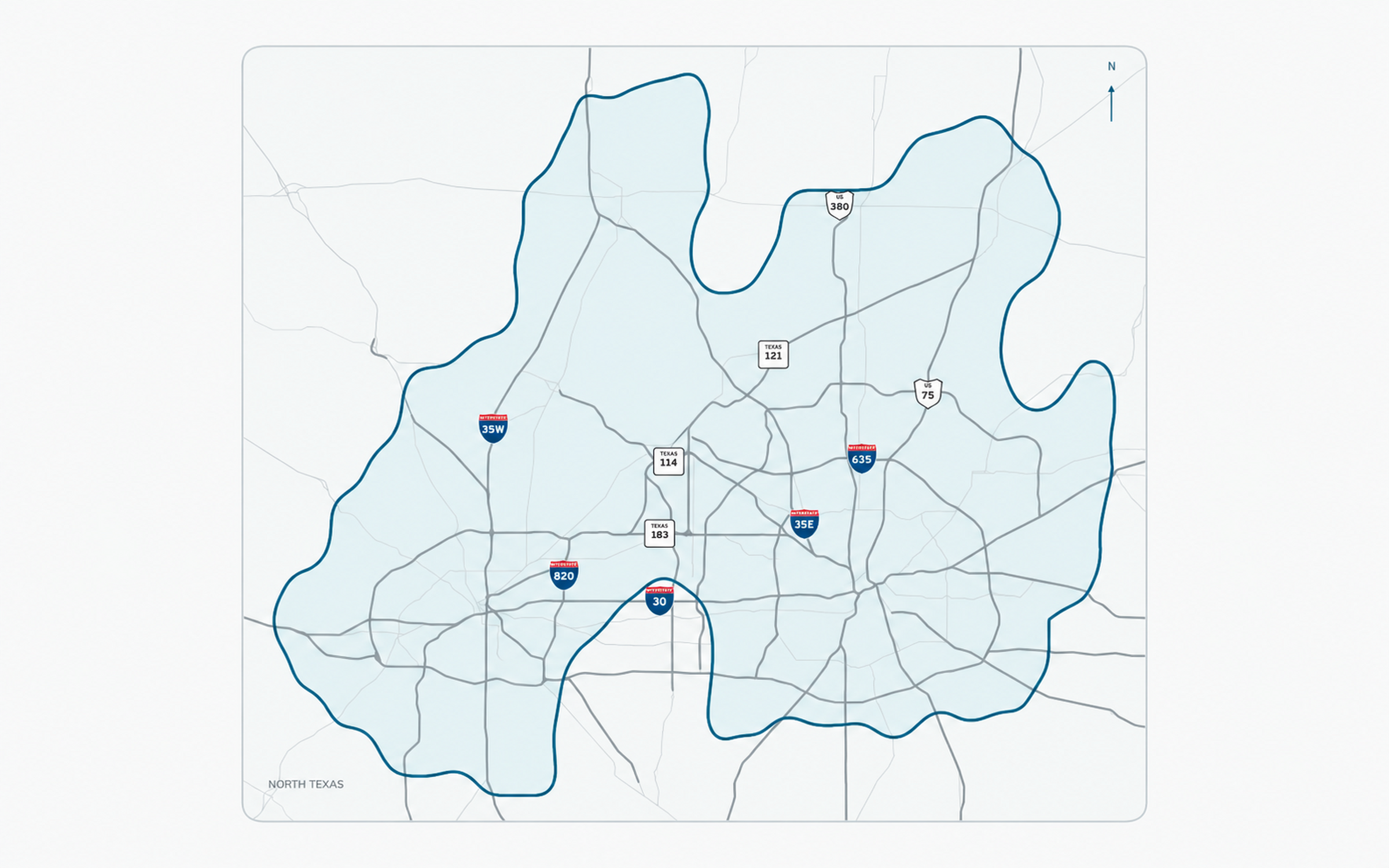 Map of Duryea Moving & Storage service areas across North Texas